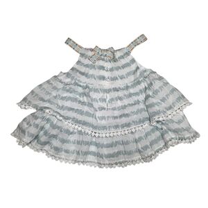 Tommy Bahama Kids Baby Dress Layered Pompom Ruffle Seaglass Teal & White 6m - 9m